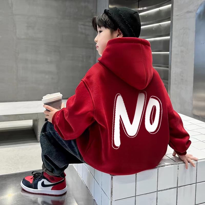 男童红色卫衣加绒新年衣服拜年