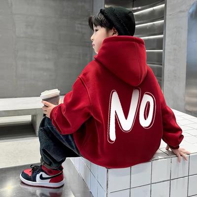 男童红色卫衣加绒新年衣服拜年