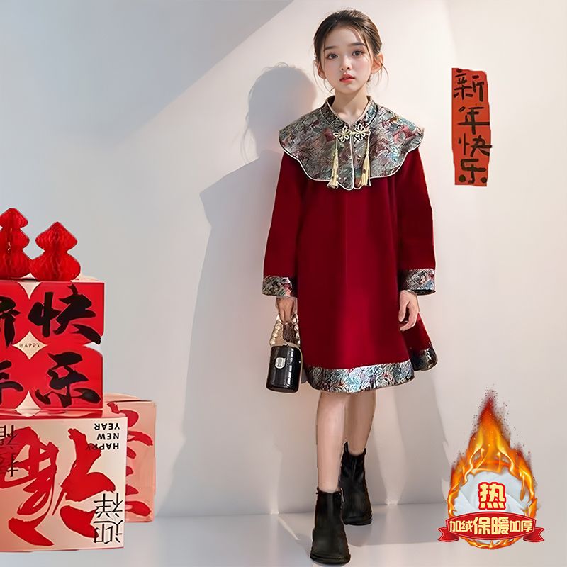 中大童加绒年服裙子冬装