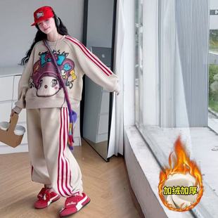 女童加绒套装秋冬装2025新款女孩大童加厚卫衣儿童深秋运动两件套