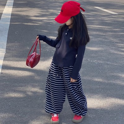 女童卫衣套装儿童长袖条纹灯笼裤