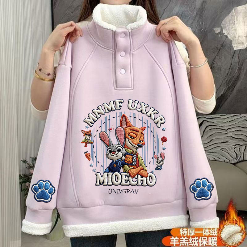 男女童羊羔绒超厚卫衣2025新款冬装中大儿童保暖加绒朱迪尼克上衣