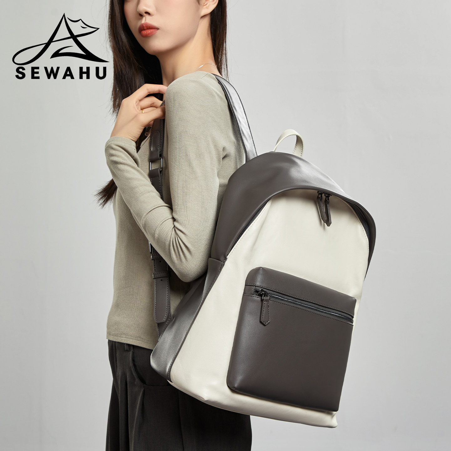 皮质双肩包男女2026新款大容量商务通勤电脑背包小众休闲学生书包