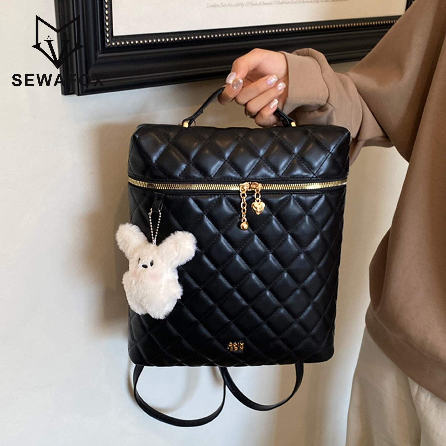 SEWAFOX菱格链条双肩包通勤百搭