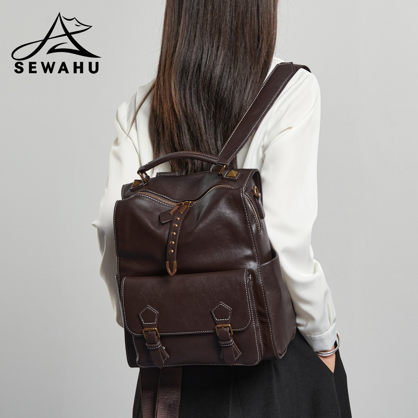 双肩包女2025新款大容量通勤背包高级感小众皮质背包时尚百搭书包