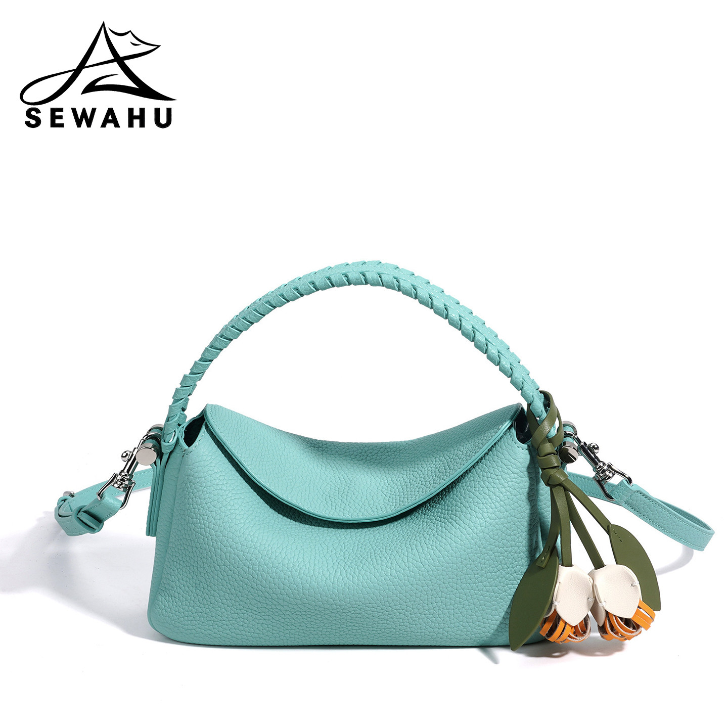 SEWAHU秋冬新款手提包荔枝纹挂件