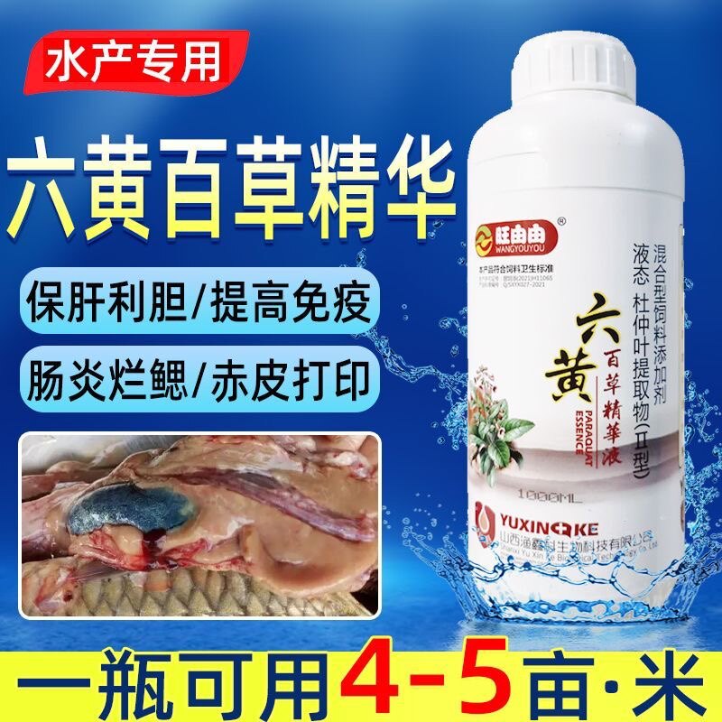 水产养殖六黄百草精华液保肝利胆解毒液促长消炎白斑白便鱼药三黄