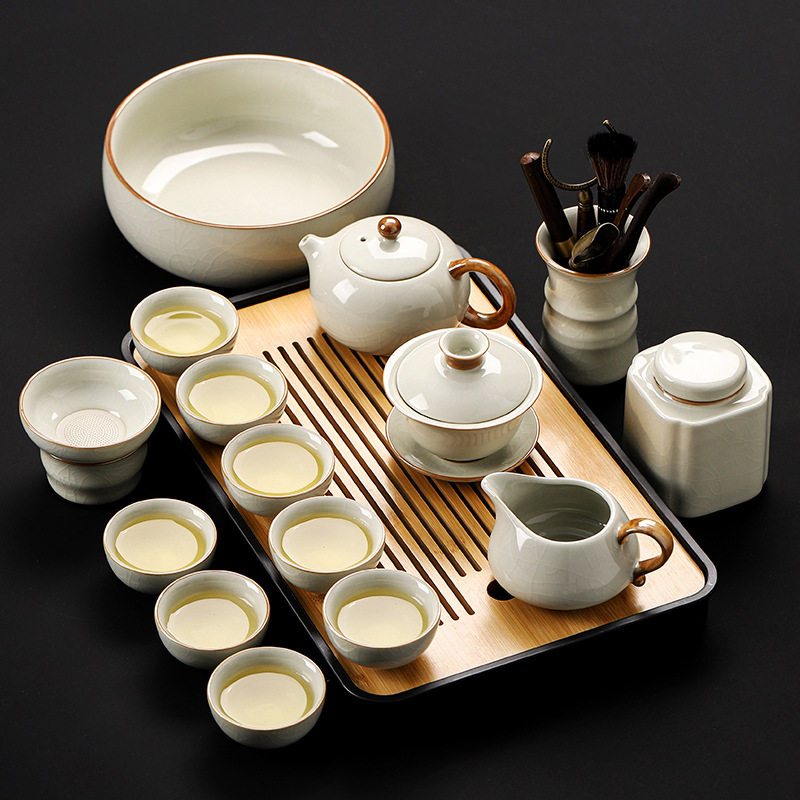 米黄汝窑功夫茶具套装家