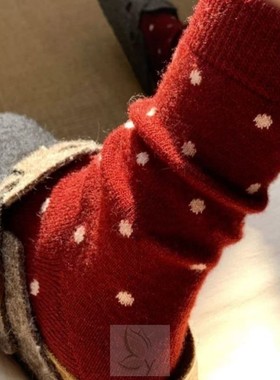 复古红~本命红色波点羊毛袜子太好看了！！！巨巨巨显白