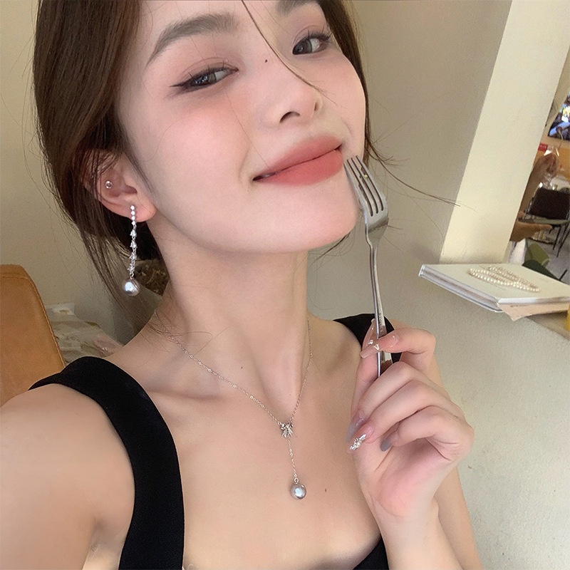 美汝仙 施家珍珠耳环女纯银法式优雅名媛风冷淡风长款流苏轻奢高