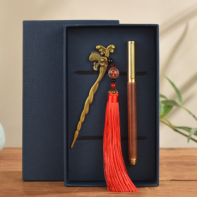 国风书签檀木笔礼盒套装可定制
