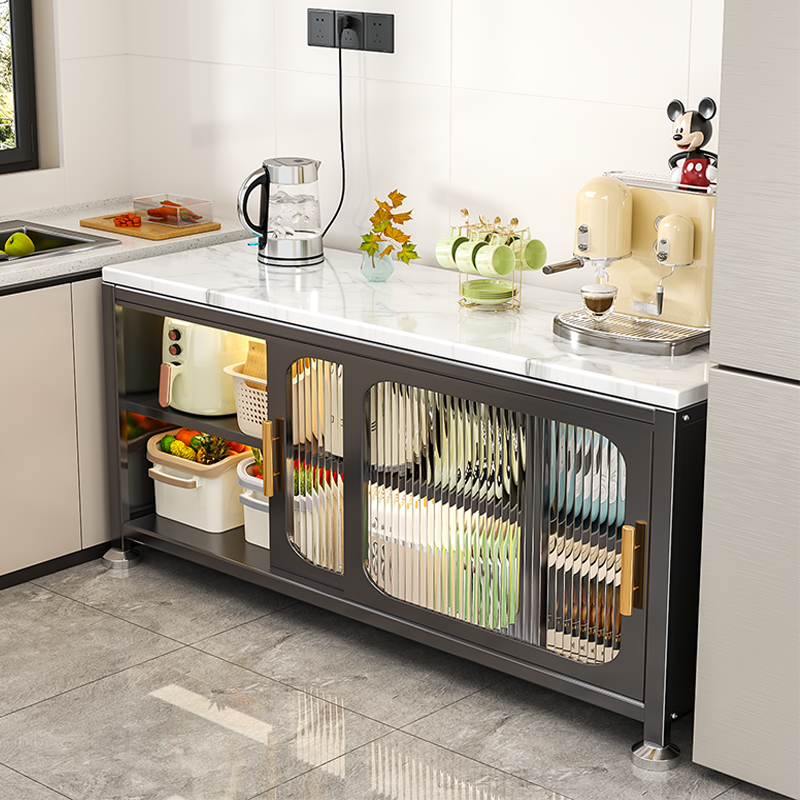 厨房置物架家用一体落地防尘储物橱柜多功能岩板台面收纳柜餐边柜