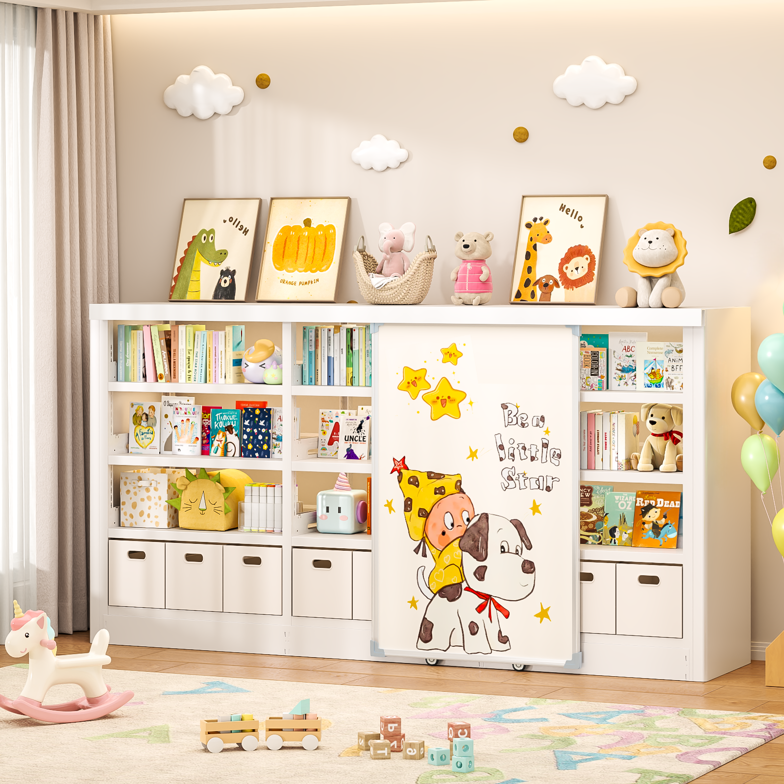 儿童绘本架钢制书架推拉白板门图书馆组合书架客厅玩具收纳书柜,住宅家具,书架,淘宝优惠券,粉丝福利购,淘宝优惠卷