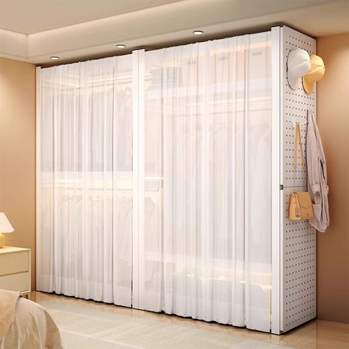 货架衣柜简易组装家用卧室出租房衣帽间收纳层架洞洞板钢制金属衣