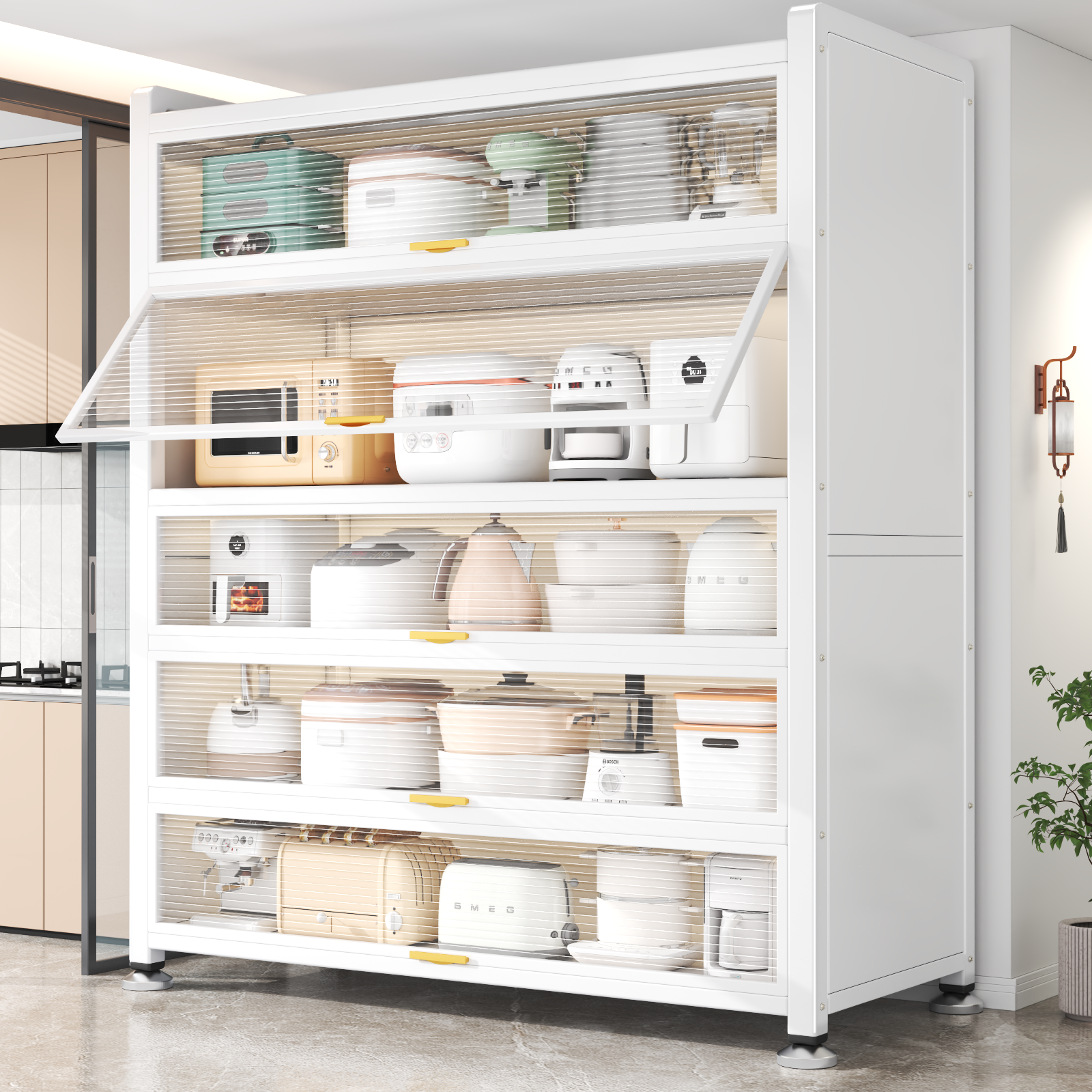 厨房微波炉置物架多功能厨房餐边收纳柜家用储物柜防尘碳钢餐边柜