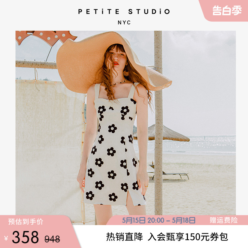 Petite Studio NYC 印花Tanya白色山茶花立体钩花吊带连衣裙女夏 女装/女士精品 连衣裙 原图主图