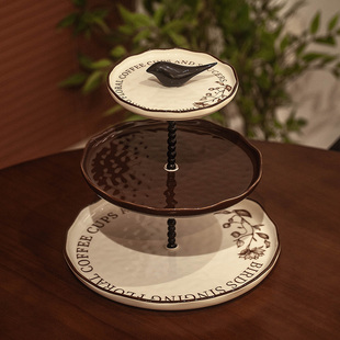 法式复古家用水果盘陶瓷多层盘中古风客厅茶几收纳零食点心盘果盘