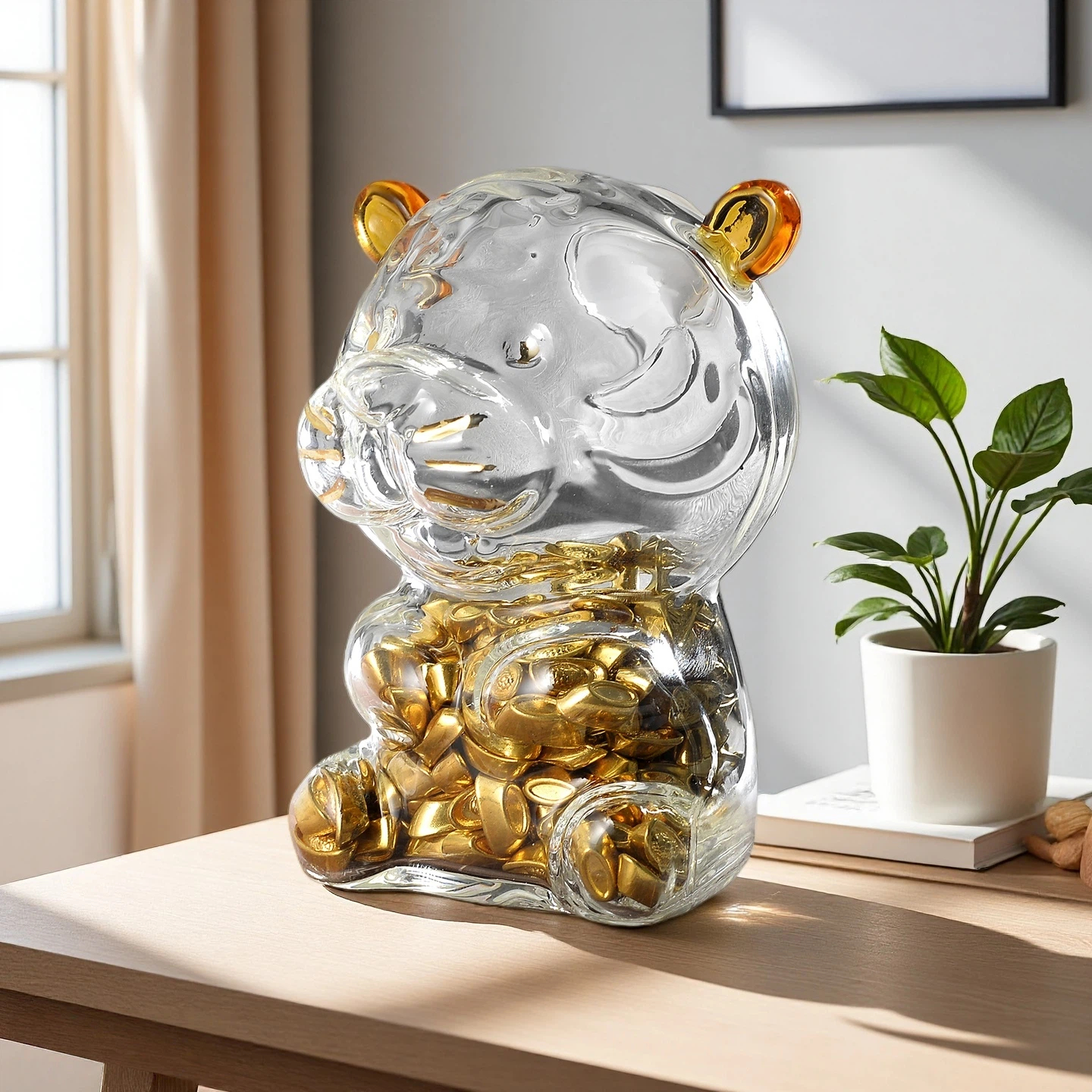 生肖虎装金豆豆收纳瓶加厚玻璃瓶攒存金豆豆存钱罐金豆子许愿瓶子