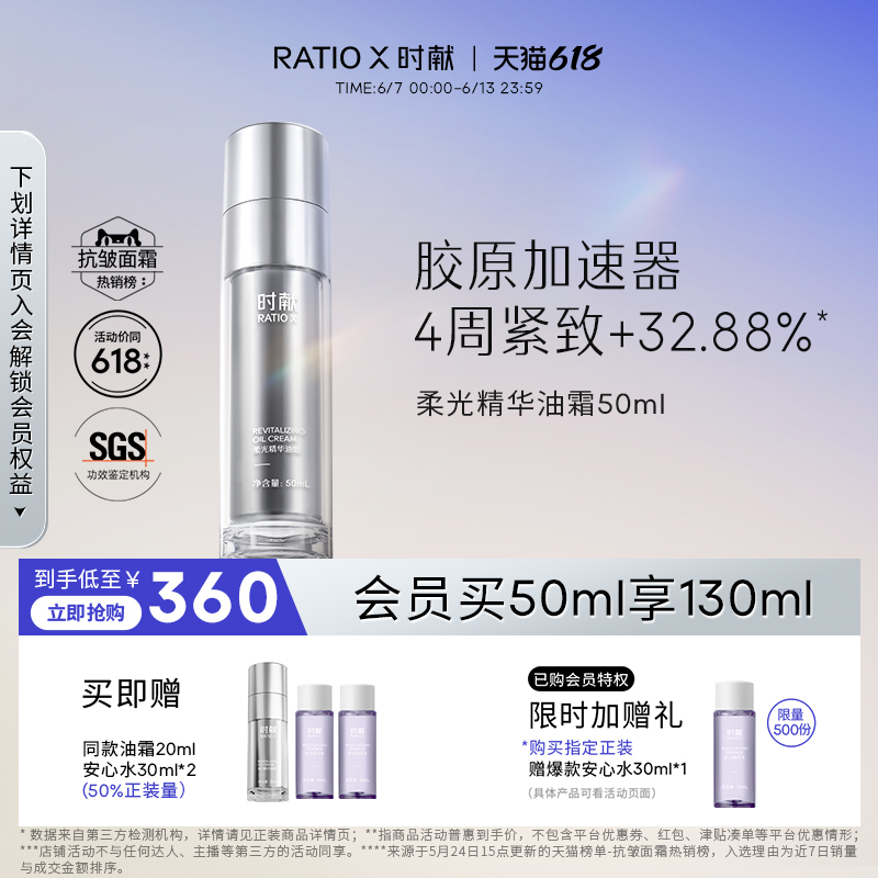 【618抢购】RATIO X时献柔光油霜紧致抗皱面霜夏季补水修护精华霜