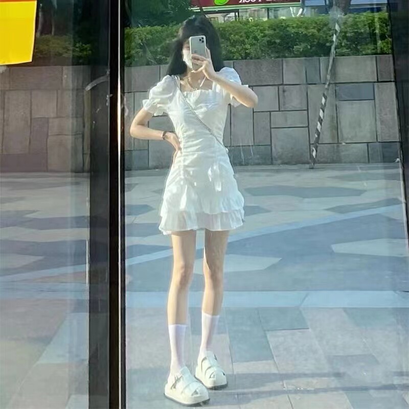 2025年新款夏装法式茶歇小个子白色仙女蓬蓬裙辣妹连衣裙子女夏季