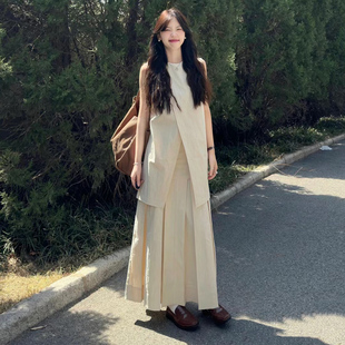 新中式 裙 背心半身裙两件套女夏季 复古简约文艺绑带清冷禅意风套装