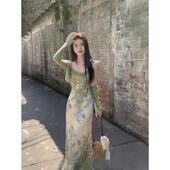 花开半夏 新中式 复古提花连衣裙女夏季 一尧 开衫 吊带长裙两件套