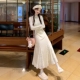 白色高领针织连衣裙女秋冬加绒配大衣内搭打底修身 鱼尾毛衣长裙子