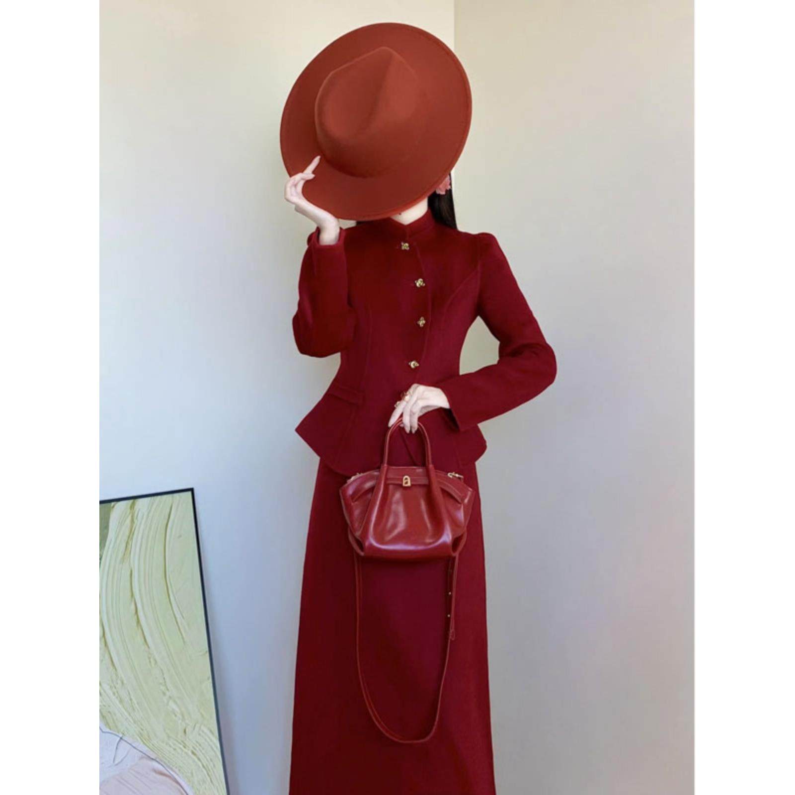 新中式国风套装复古高级感红色外套半身裙正式场合两件套初秋新款,女装/女士精品,时尚套装,淘宝优惠券,粉丝福利购,淘宝优惠卷