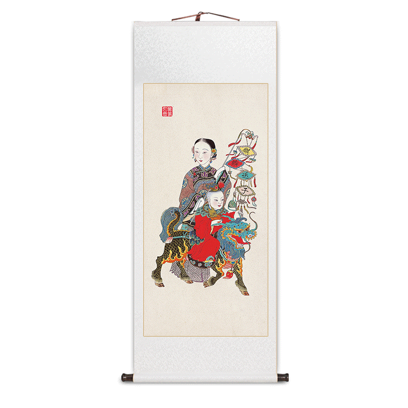 名家麒麟送子图客厅玄关装饰画