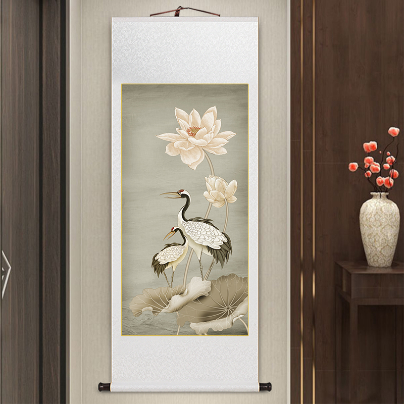 名家国画古典仙鹤图新中式客厅装饰画花鸟卷轴挂画茶室书房壁画