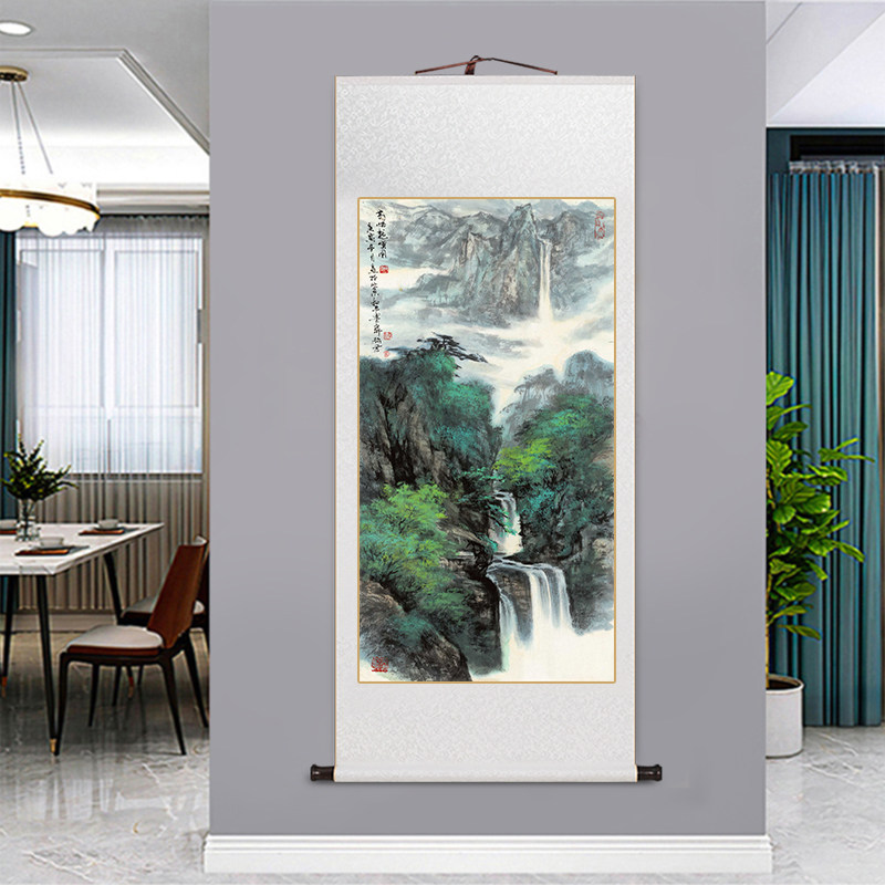 绿树山水画高山流水客厅装饰画