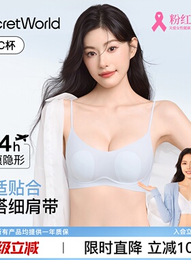 Secret World细肩带内衣女夏薄款透气小胸聚拢无痕隐形胸罩兔耳杯