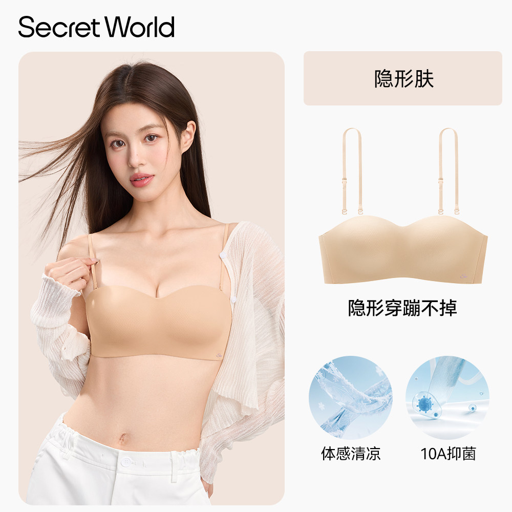 thumbnail for 【王玉雯同款】无肩带内衣女防滑聚拢小胸透气无痕粉底液抹胸文胸