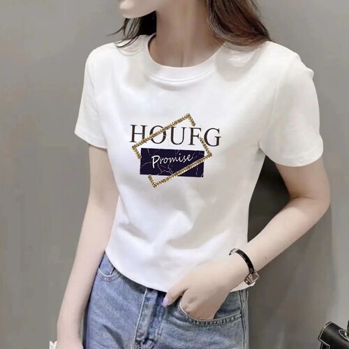 新款夏季正肩白色短袖t恤女短款