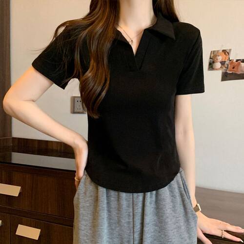 纯欲风翻领短袖t恤2025新款韩版