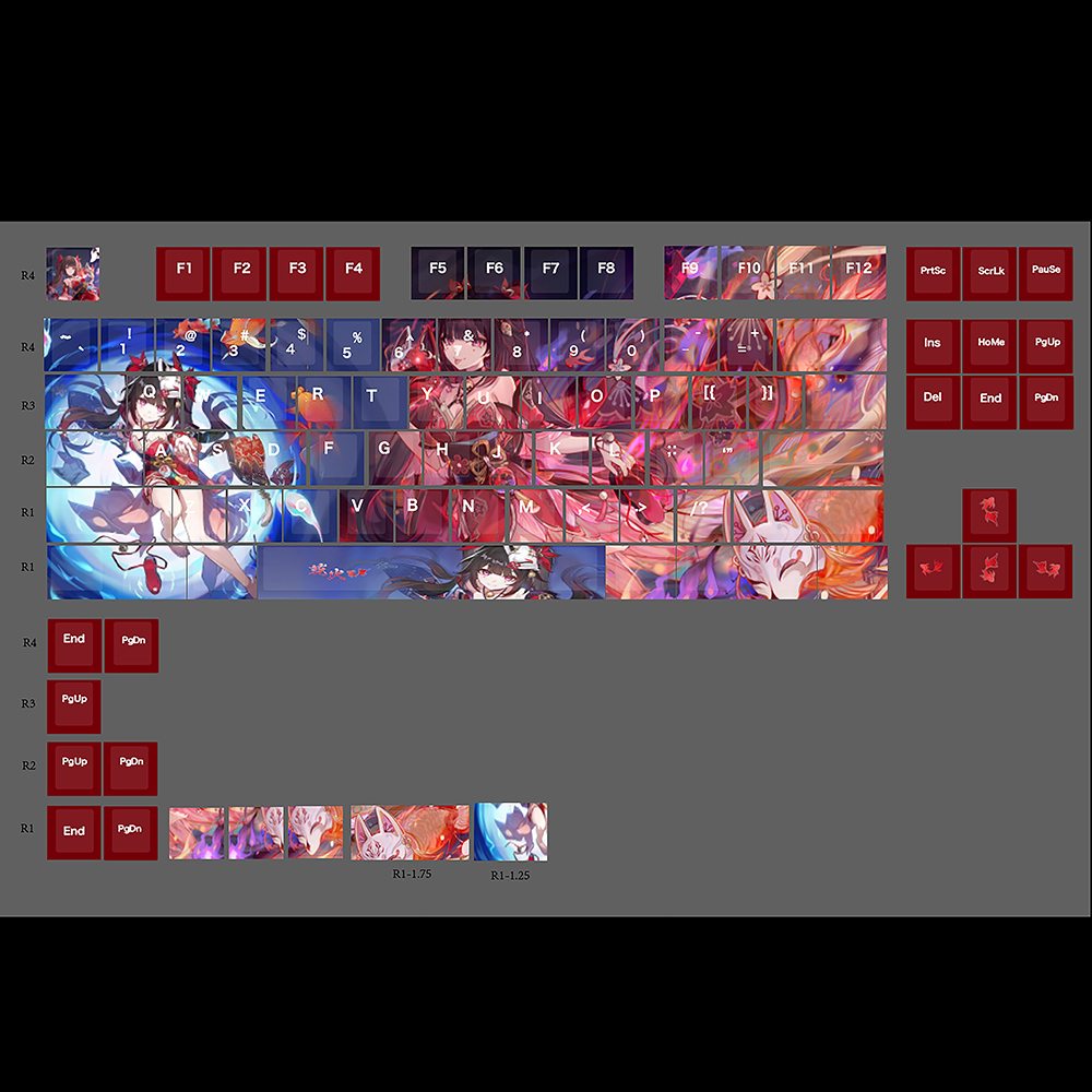 花火机械键盘帽PBT五面热升华侧刻透光wooting60he夜魔87键二次元