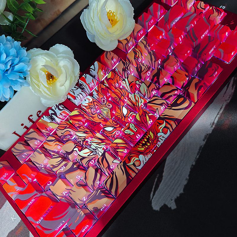 奥尔龙侧刻透光键帽PBT原厂高度全五面热升华75小蜜蜂made68