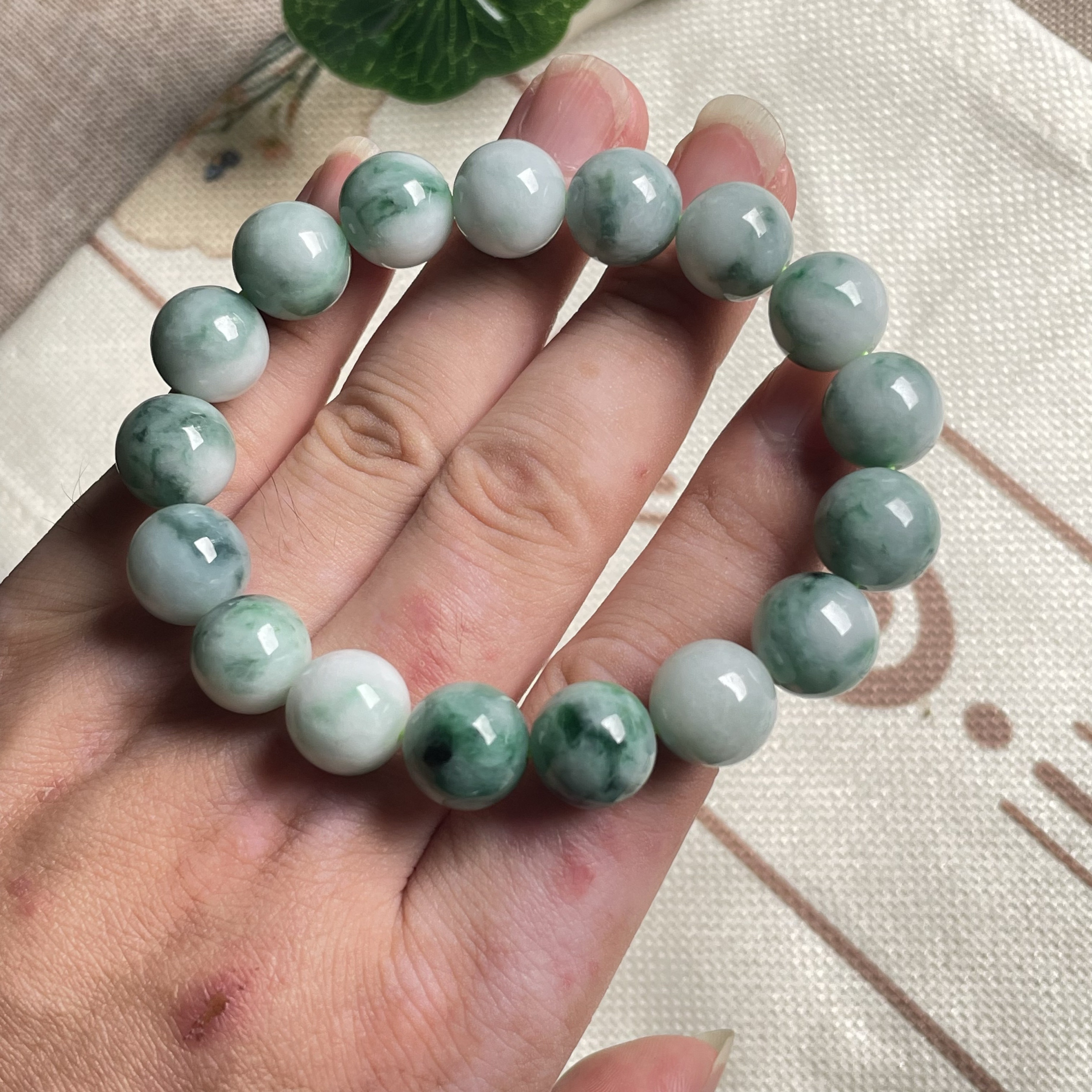 钰松斋源头直发原矿A货13mm翡翠细糯飘花手串翡翠手串圆珠手链