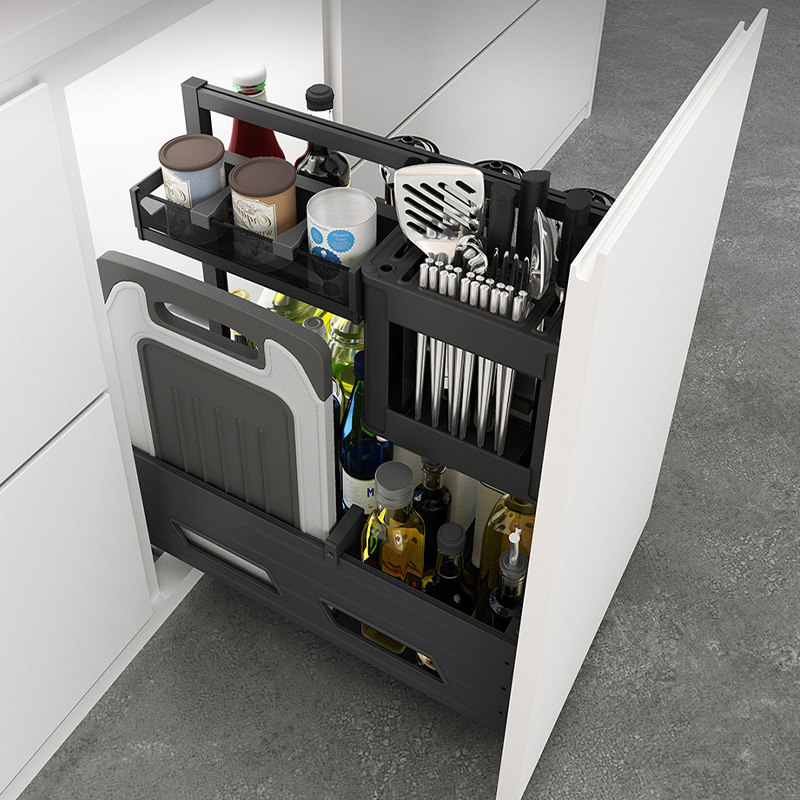 厨房橱柜铝合金调料调味拉篮47/35深度阻尼抽屉式模块化玻璃