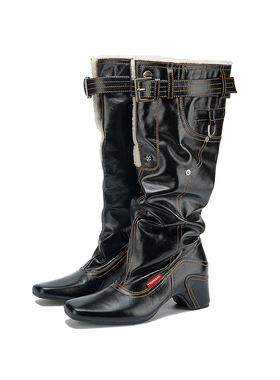 27QUAI GROSMOTT猎装系列-高筒堆堆猎装长靴黑色时装靴24冬季新款