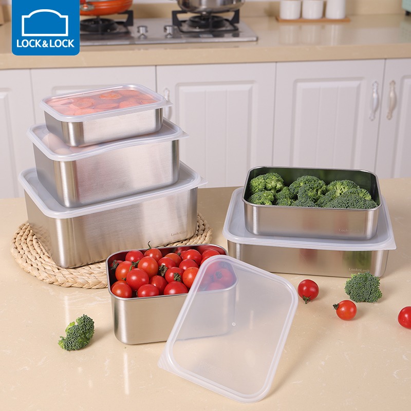 乐扣乐扣食品级保鲜盒304不锈钢饭盒水果冰箱专用收纳盒冷冻盒