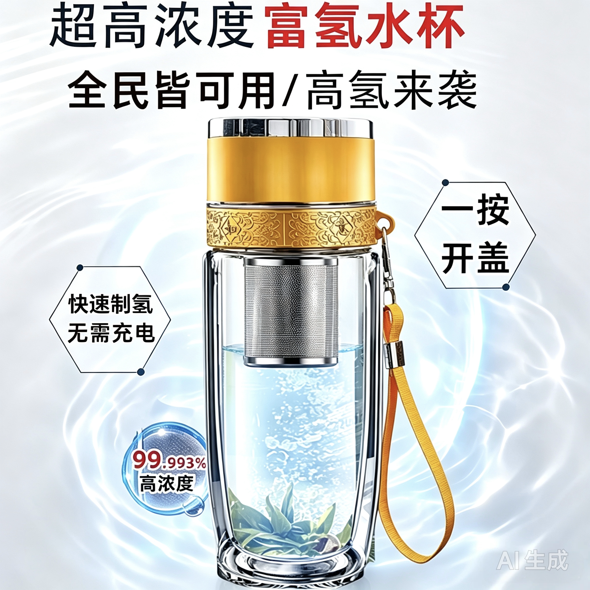 富氢弱碱水小分子水素杯双层玻璃杯加厚茶杯男女新款老年人礼品