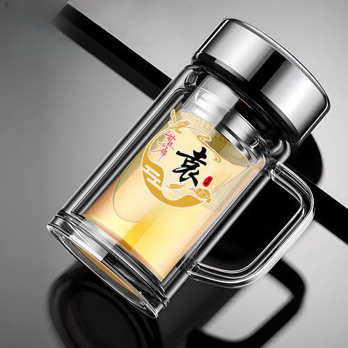玻璃杯带手把双层加厚防爆茶杯