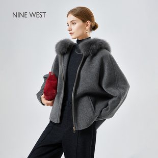 气质毛呢短外套 玖熙狐狸毛领双面呢大衣女2025秋冬新款 Nine West