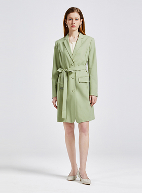 【精纺羊毛】Nine West/玖熙秋季新款绿色通勤小众风衣外套女气质