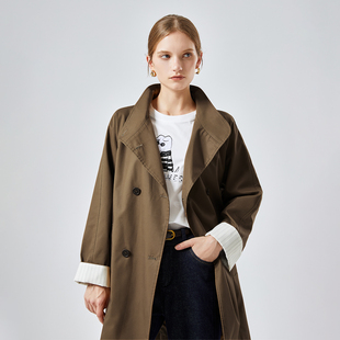 新款 玖熙2025秋季 简约通勤风翻领设计感简约休闲风衣女 West Nine