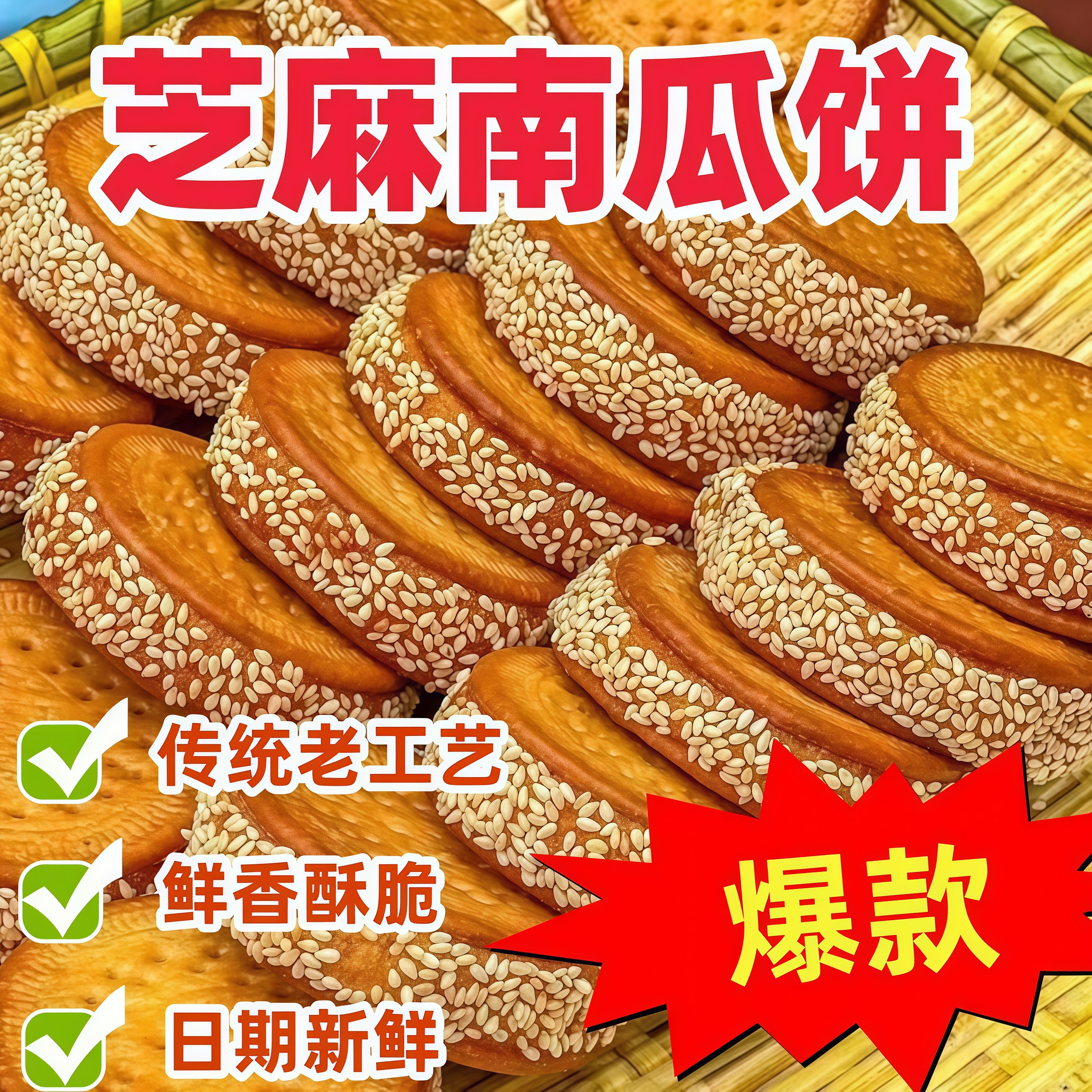 老式芝麻正宗南瓜饼糯米早餐手工传统老式糕点心零食休闲食品小吃