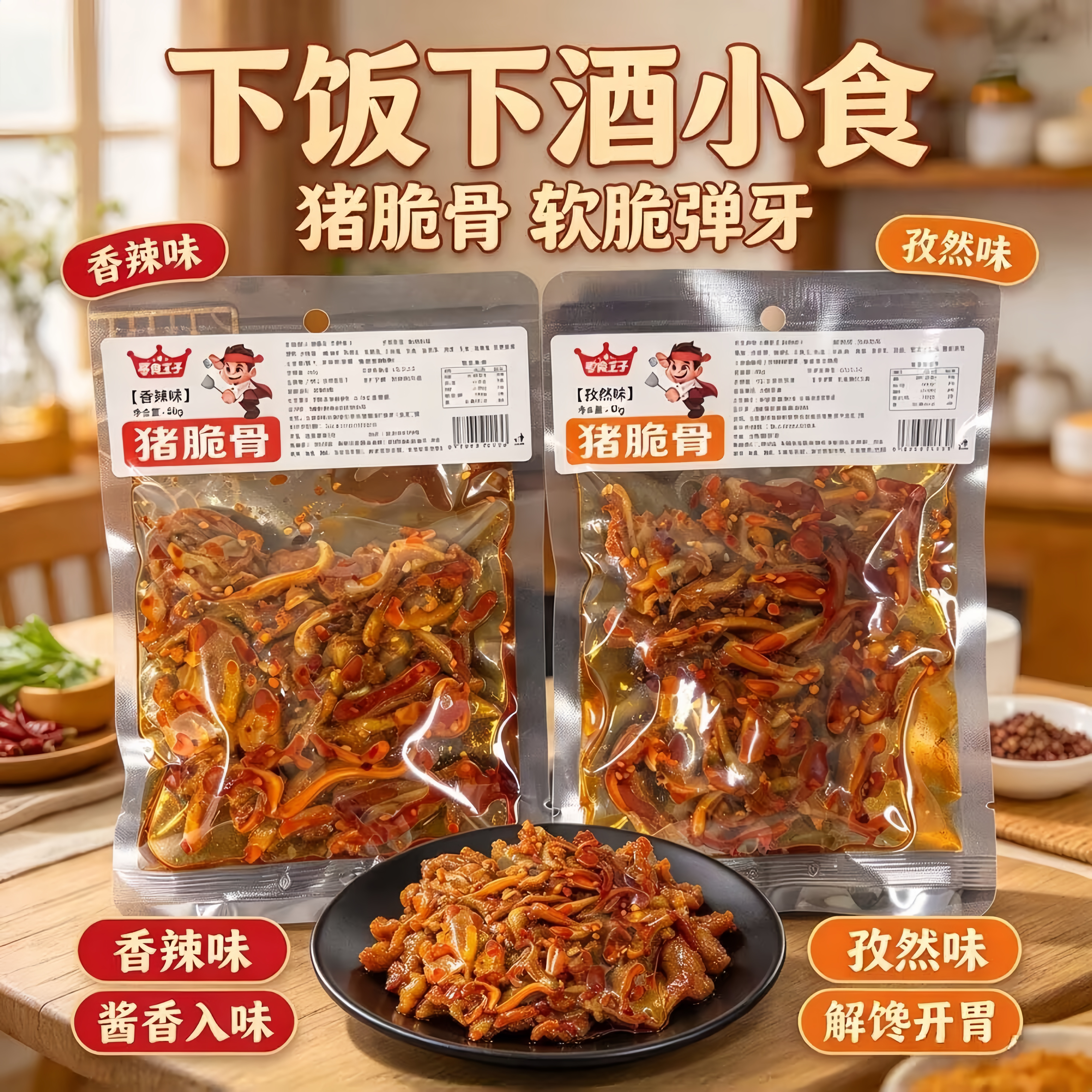 香辣猪脆骨即食卤味下酒菜熟食猪肉小零食休闲脆骨肉解馋孜然辣味