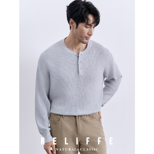 圆领毛衣 男士 秋冬BI备羊毛衫 华夫格高级感亨利领套头打底针织衫