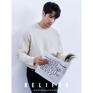 秋冬高级感莱赛尔内搭长袖T恤男商务休闲重磅宽松圆领打底衫上衣